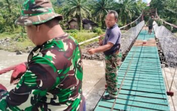 Gotong Royong Kodim 0108/Agara dan Warga Percepat Penyelesaian Jembatan Gantung Perintis di Aceh Tenggara
