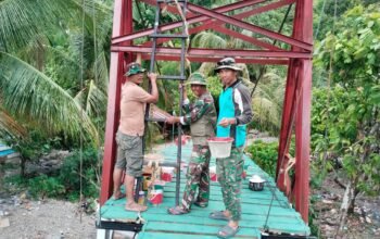Kodim 0108/Agara dan Warga Percepat Penyelesaian Jembatan Gantung di Ds. Jambur Mamang Aceh Tenggara 